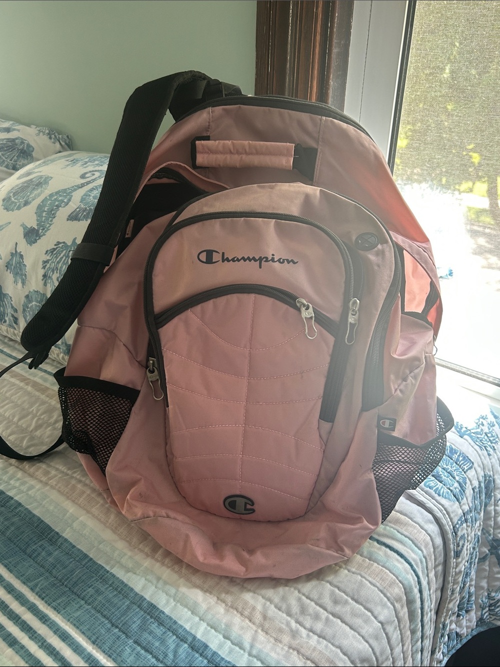 Champion Pink Quilted School Backpack with Multiple Pockets